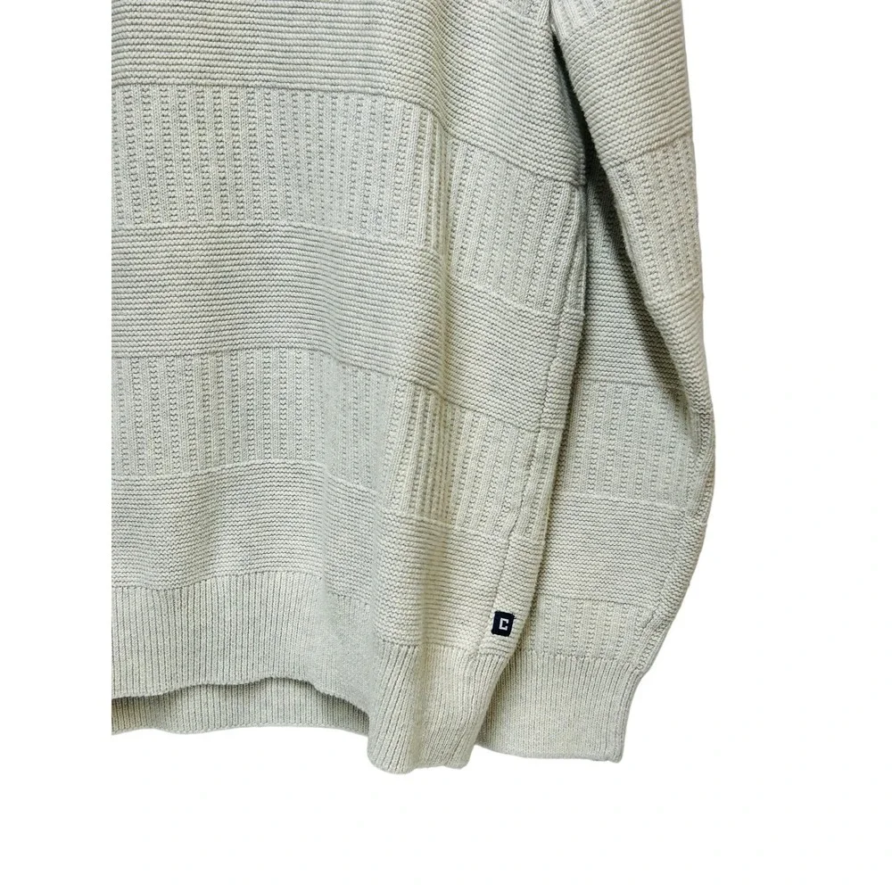 Chaps Mens Quarter Zip Pullover Sweater Cream Textured Cotton XL‎
